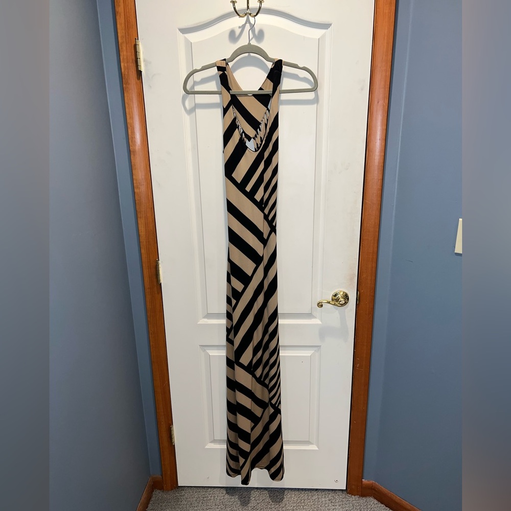 Striped open back, floor length dress. Beautiful back design